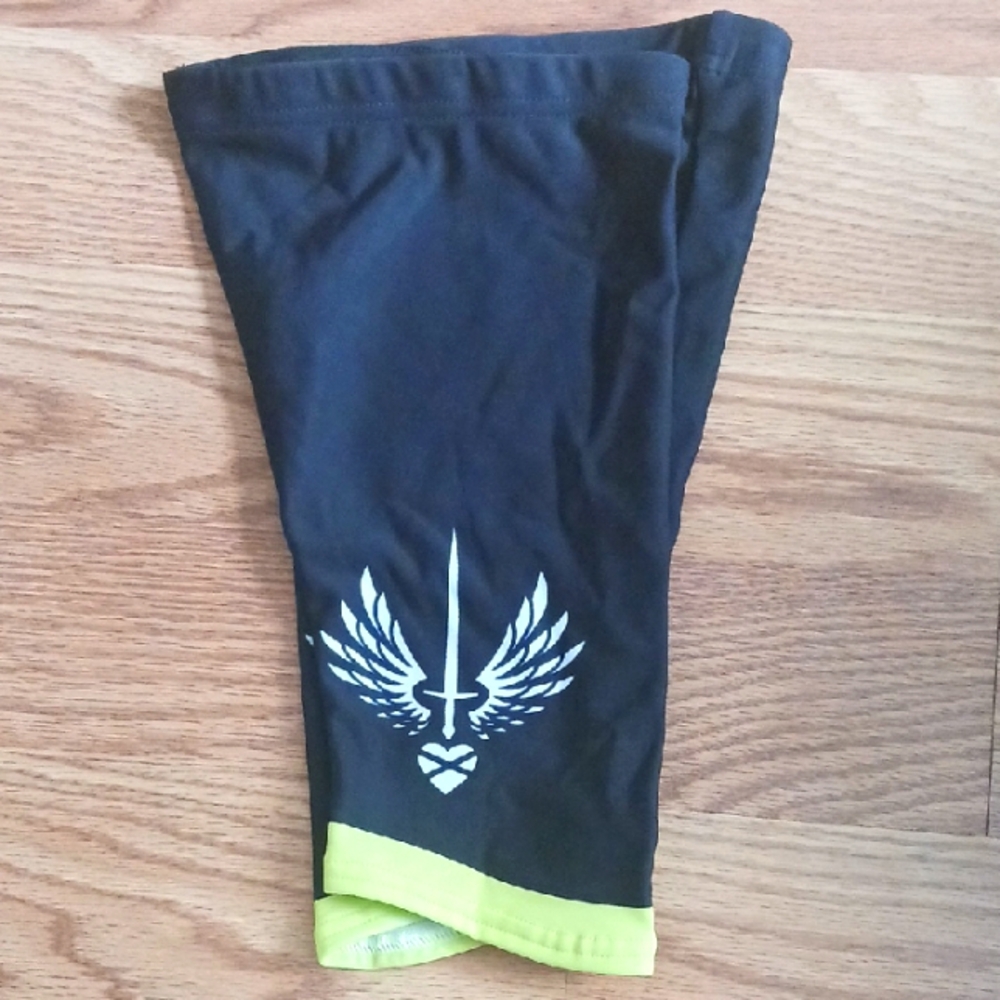 Betty Designs Black and Neon Knee Warmers with Winged Sword Design